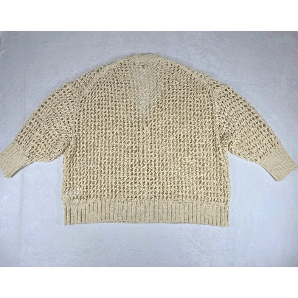 J. CREW Montauk relaxed Cardigan Open Knit Sweater Size 2XL Beige Academia Beach